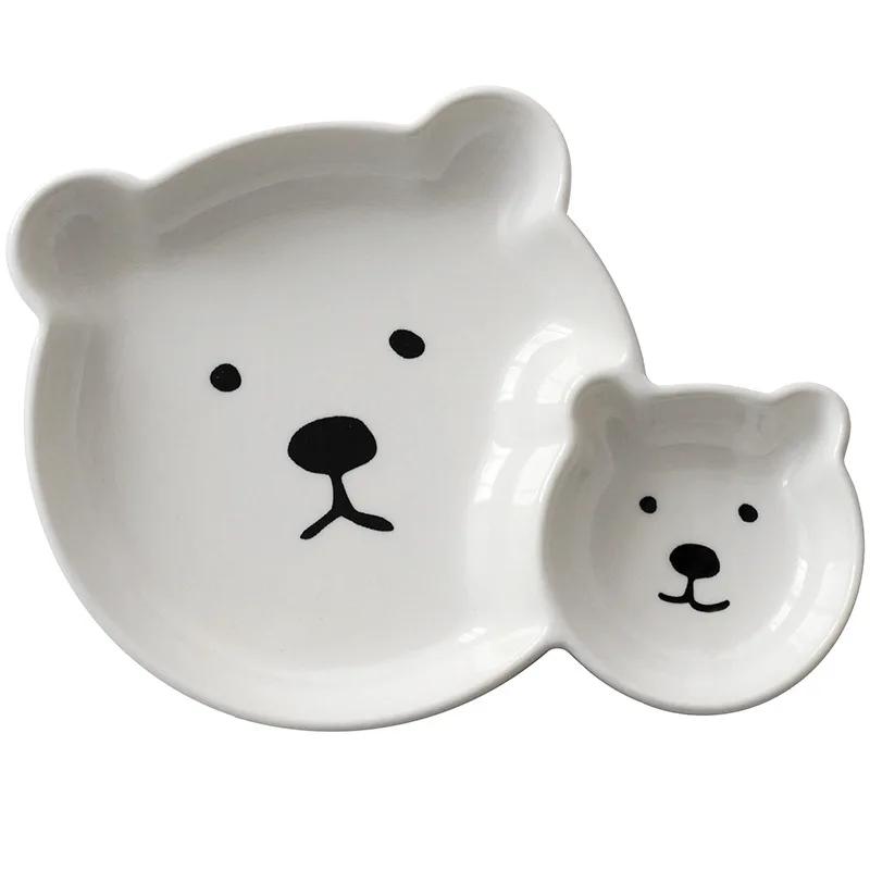 White Ceramic Platter Jiaozi Dipping Sauce Plate White Bear Ceramic Plate Cartoon Animal Storage Tray Household Tableware