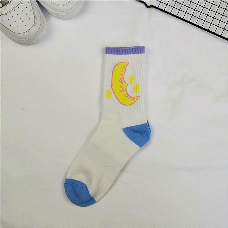 Men's street trend mid tube socks, women's moon cactus, banana sweat absorbing and odor resistant sock