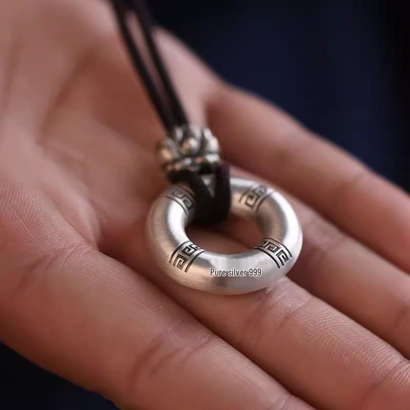 999 Sterling Silver Ping An Kou Pendant Necklace - Unisex Trendy Style, Genuine Emotion, Perfect Gift Silver Jewelry.