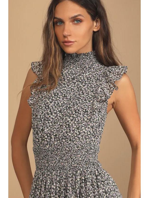 2023 Retro Floral Print Sleeveless Ruffle Dress for Women