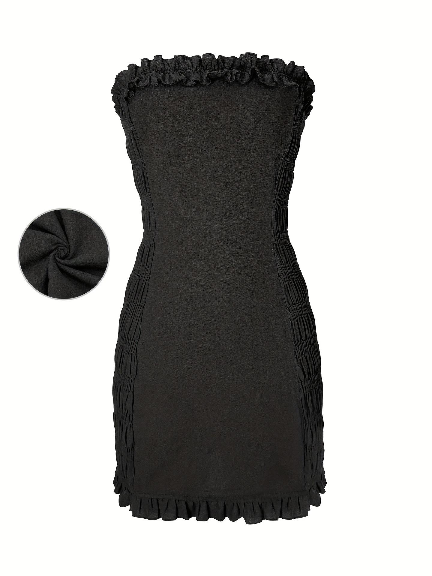 European & American Sexy Strapless Off-the-Shoulder Ruffle Bodycon Mini Dress M