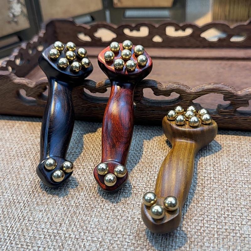 Double Ended Facial Fascia Lifting Tool With 11 Brass Gold Bead Sandalwood Cheek Eyes Beauty Massage Gua Sha Stick Point Relax