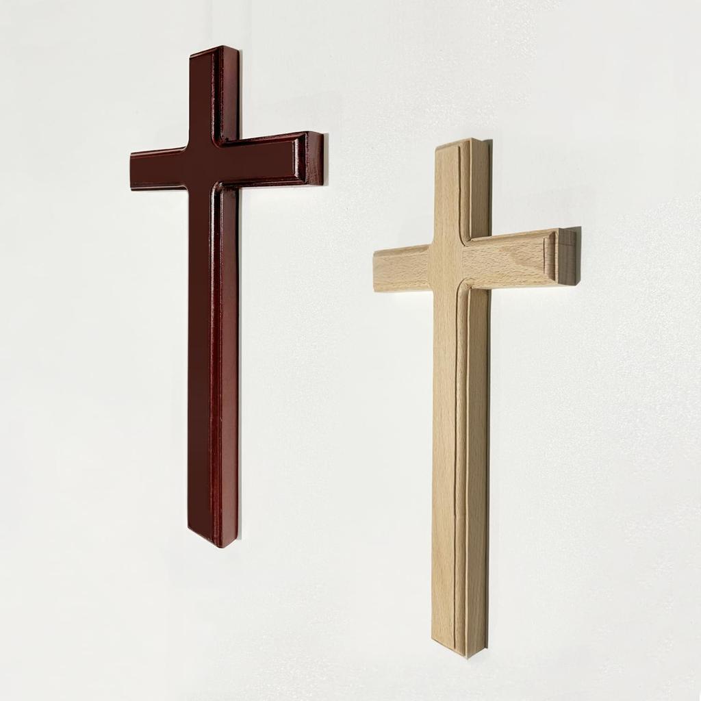 YUYAKESHI Beech Wood Wall Cross with Jesus Christ Design, Christian Gift, Sunday School Decoration, Antique Style, Religious Ornament, 31*15*2cm (Red)
