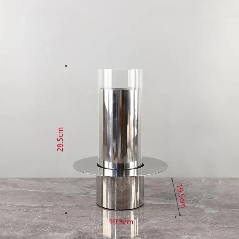 Metal Handicraft Flower Vase Geometry Stainless Steel Glass Laminated Saucer Shape Artistic Floral Arrangement Home Decoration