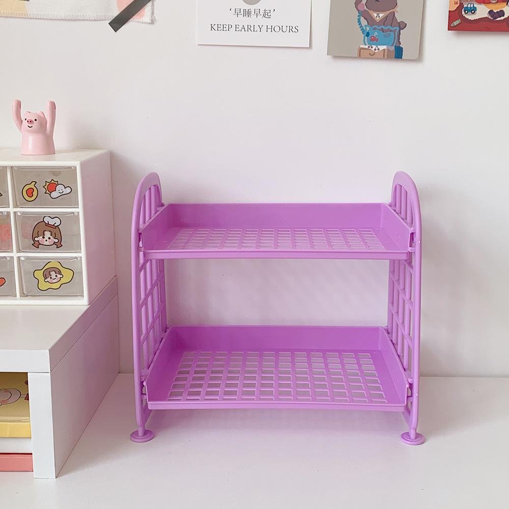 Ins Cute Room Storage Organizer Storage Rack Kawaii 2 Layer Desktop Cosmetic Jewelry Storage Rack Bathroom Rack Storage Shelf