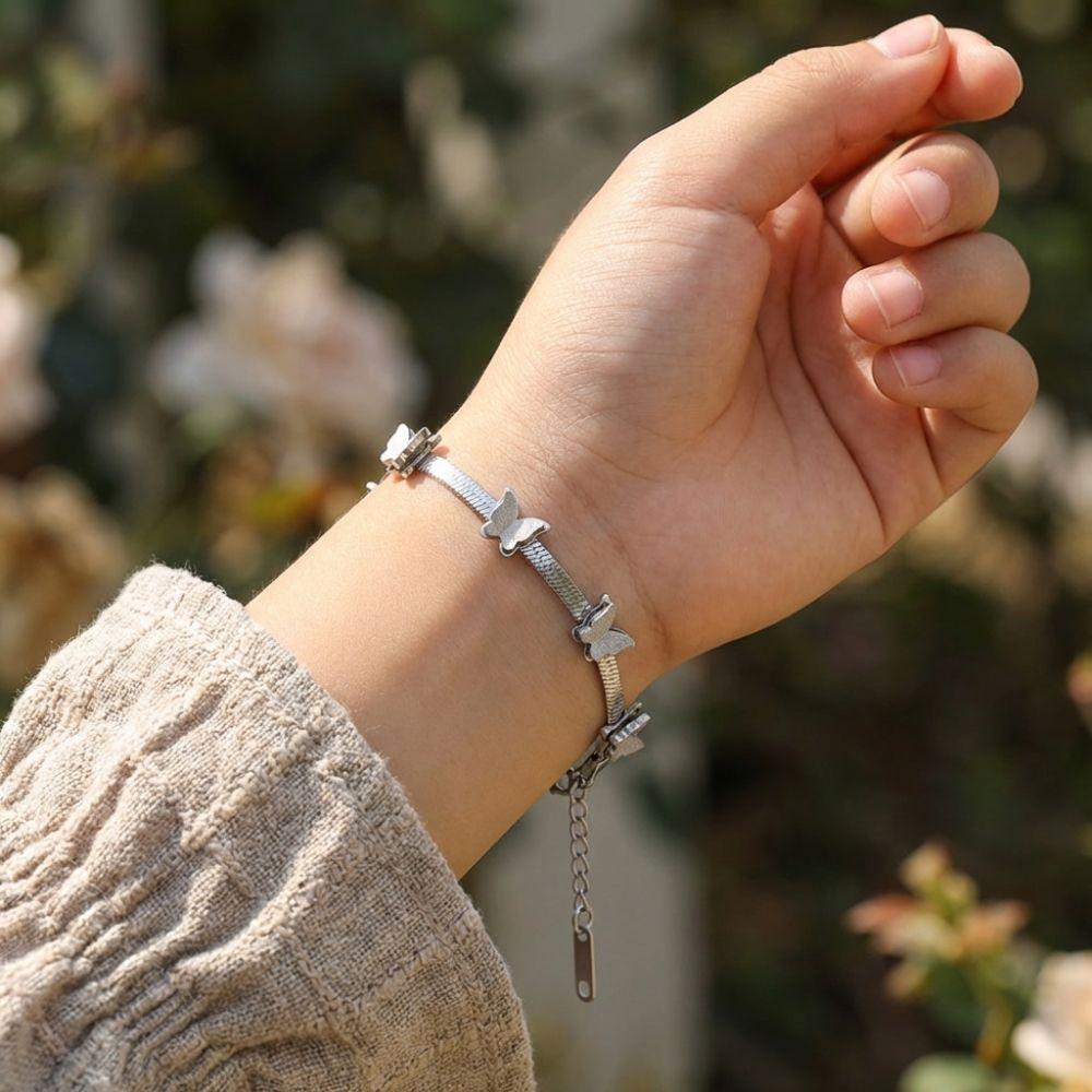 Butterfly Charm Snake Chain Bracelet Stainless Steel Animal Charm Bracelet  Daily Wear