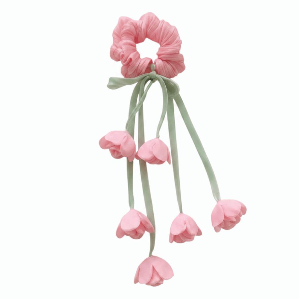 Long Streamer Bell Orchid Scrunchie Fairy Style Bell Flower Ponytail Holder  Birthday Gift