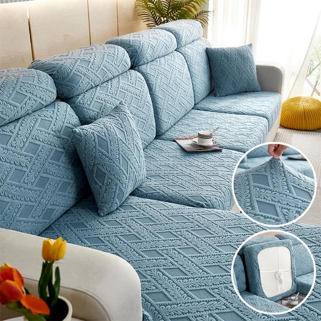Jacquard Stretch Sofa Seat Cover Living Solid Color Sofa Cushion Cover Washable Spandex Furniture Protector L-Shaped Sofa Cover