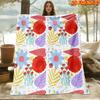 1pc 2D Flat Printing Spring & Summer New Arrival Colorful Floral And Leaf Pattern Digital Print Blanket, All Seasons, Casual Throw, 100% Polyester Sof