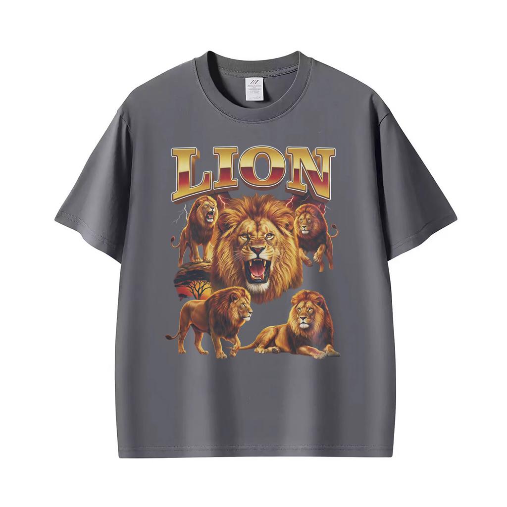 African Safari King Vintage Lion Graphic T Shirt Unisex Classic Fashion Oversized Tshirts Unisex Casual Cotton Short Sleeve Tshirt