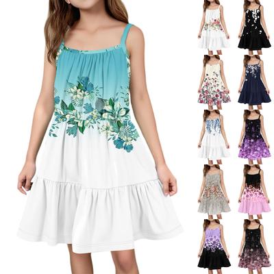 Dziecięca letnia codzienna moda sukienka bez rękawów z okrągłym dekoltem