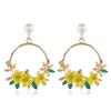 Korean Style Floral Rhinestone & Pearl Stud Earrings - Two-Color Sweet Design