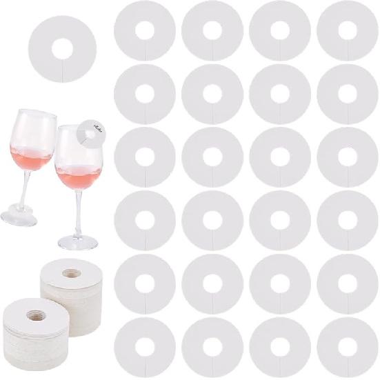 FINGERINSPIRE 200 Pcs Paper Drink Name Tags for Wine Glasses 2inch Round Tan/White Color Wine Glass Marker Blank Wine Glass Charm Cocktail Champagne