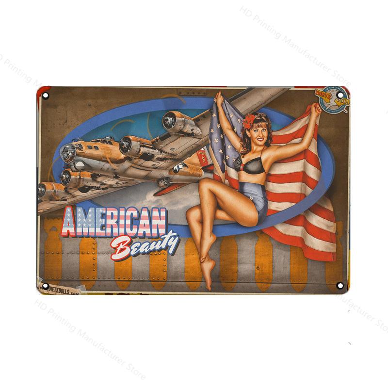 Vintage Classic Movie Tin Sign Retro Metal Plate Sexy Beauty Painting Wall Decor Airplane Plaque Pin Up Poster Room Decoration