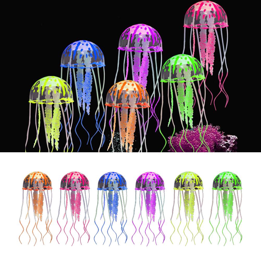 2 PCS Jellyfish Fish Tank Decorations, Soft Silicone Simulation Jellyfish Ornament With Vacuum Suction Cup, Fish Tank Jellyfish Glow Decorations For F