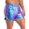 Men's Metallic Workout Shorts M-XL: Shiny Booty Shorts with Elastic Waist & Side Pockets for Bodybuilding, Gym & Yoga