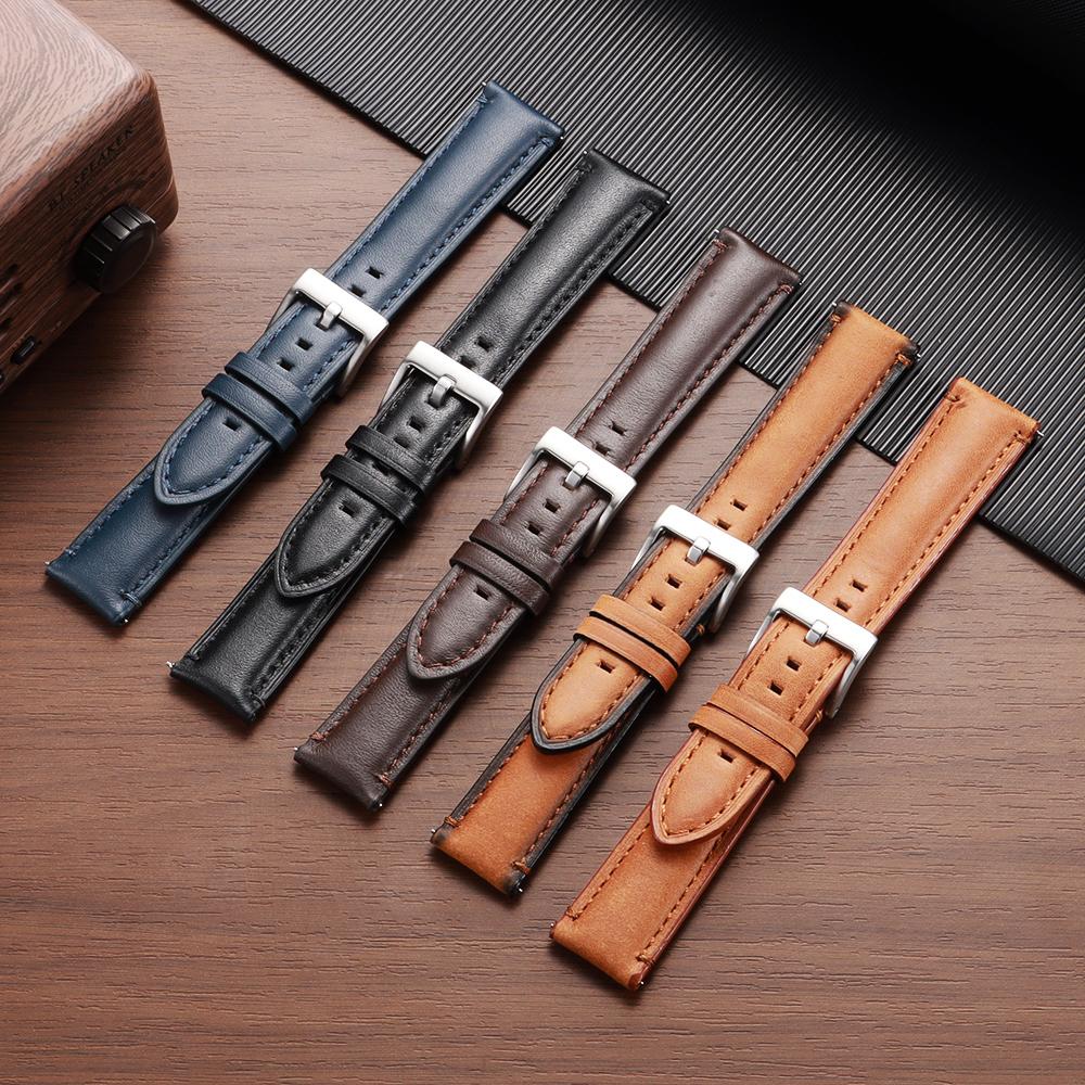 Cowhide Leather Watch Strap 20mm 22mm 24mm for Seiko Men Women Waterproof Watchband Vintage Brown Quick Release Bracelet