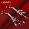 Exquisite 925 Sterling Silver Tassel Heart-Shaped Pendant Earrings for Women, Fashionable Wedding Jewelry Gift Accessories