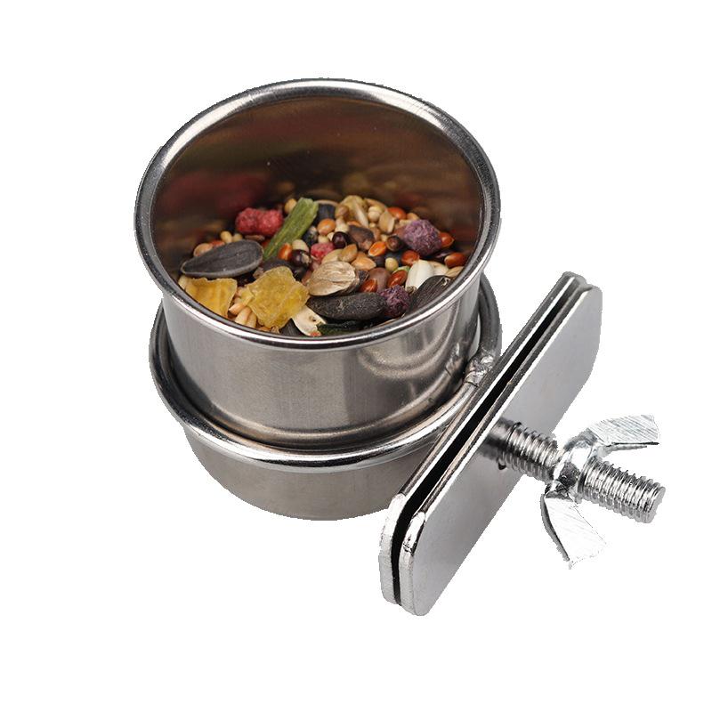 

1 шт. миска для кормления попугаев с зажимом-держателем из нержавеющей стали для домашних птиц, миска для корма, аксессуары для клеток попугаев, поилка, кормушка Diameter 4.4cm