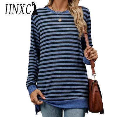 Women's Fashion Casual Stripe Print Long Sleeve O-Neck Hoodies & Sweatshirts