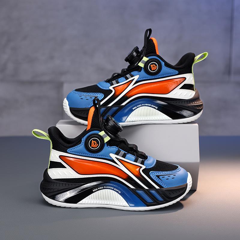 Foreign Trade Four-season Children's Basketball Shoes Medium and Old Children's Rotating Buckle Breathable Mesh Surface Non-slip and Wear-resistant Ac
