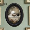 Easy Install Adhesive Wall Sign Halloween Gothic Oval Wooden Hanging Plaque, Vintage Framed Black Cat Little Party Background Ghost Sign, Waterproof