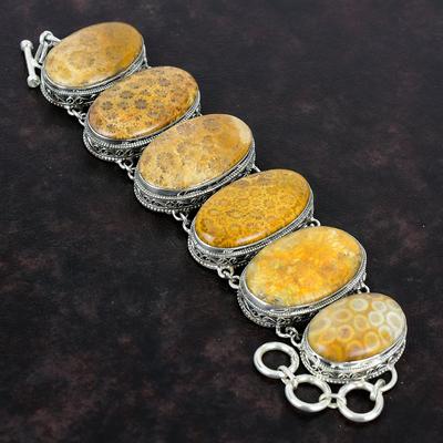 Fossil Coral Bracelet Vintage Gemstone Bracelet 925 Sterling Silver Bracelet Adjustable Chain Bracelet Handmade Antique Jewelry Wedding Gift