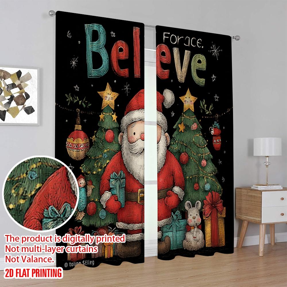 2 Stück, 2D-Flachdruck Kreative Vorhänge Weihnachtsmann mit Geschenken1 Vielseitiges Polyester (ohne Stange) Perfekt für Heimdeko