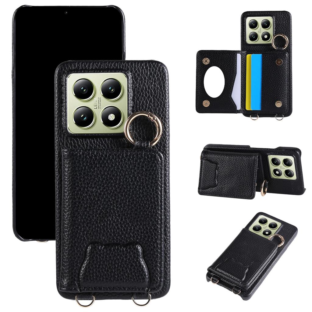 Crossbody Cards Solt Wallet Leather Case For Xiaomi Redmi Note 13 Pro Plus 12 14T 14C 13T 13C POCO X6 Mirror Ring Holder Cover