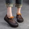 Johnature Simple Breathable Hollow-out Shoes Retro Genuine Leather Thick Sole Women's Flat Platform Shoes