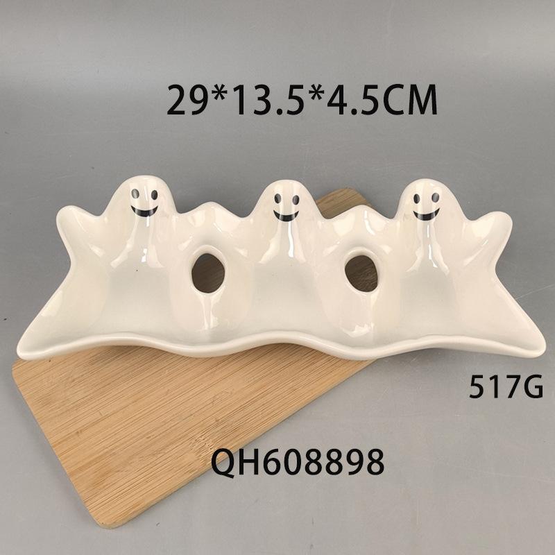 

Ins Style Ceramic Plate, Ghost Cartoon, Cute Plate, Elf Design, Two-Grid Plate, Three-Grid Plate, Sub-Packaged Special-Shaped Plate Ceramic triple ghost plate