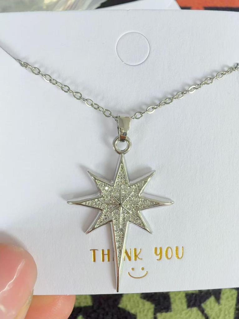 Pendentif Étoile à Huit Branches: Accessoire DIY de Luxe en Cuivre et Zirconia pour Femmes