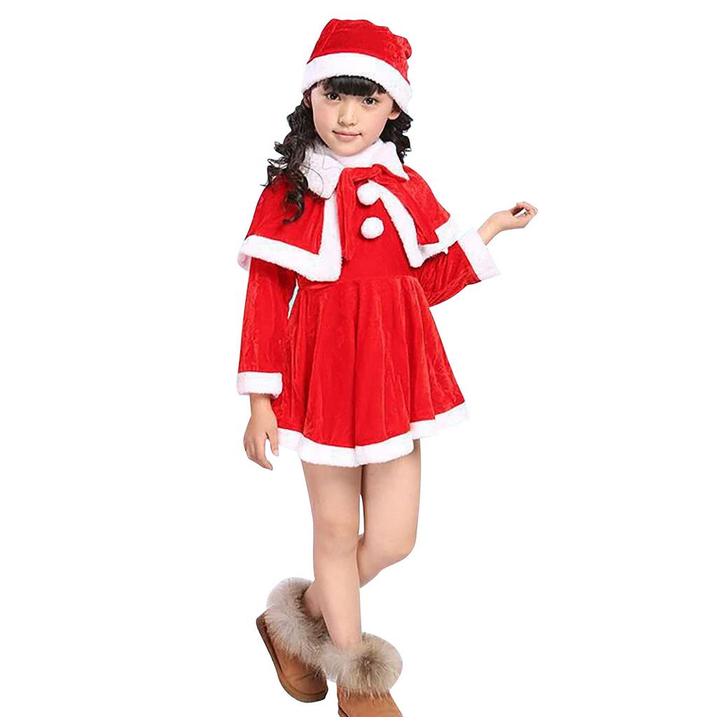 Moonlove Santa Claus Christmas Costume with Santa Claus for Girls and Perfect for New and Cultural Sizes Costume, Kids' Hat, Outfit, Cape, Cloak,