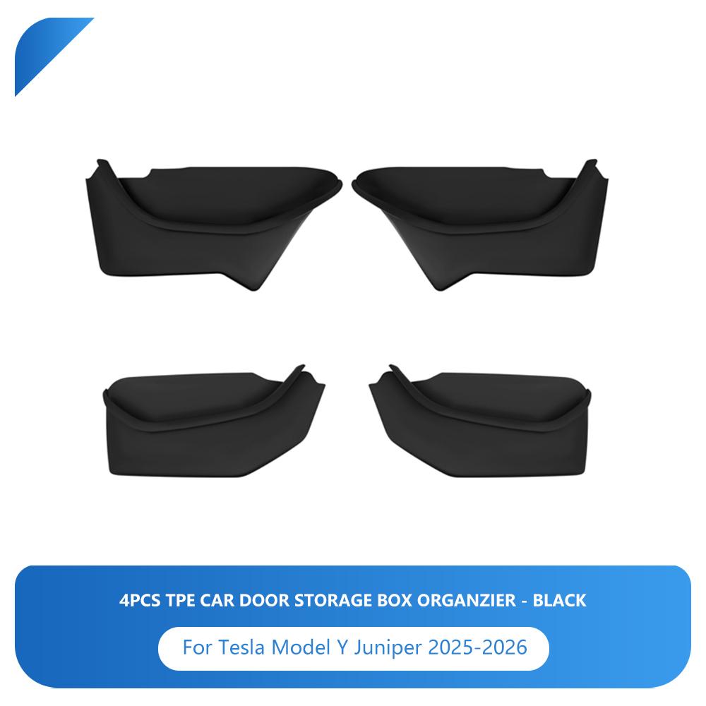 Heenvn For Tesla Model Y Juniper 2025 2026 Front Rear Full Storage Box Door Handle Armrest Tray Organizer TPE Cover Car Interior