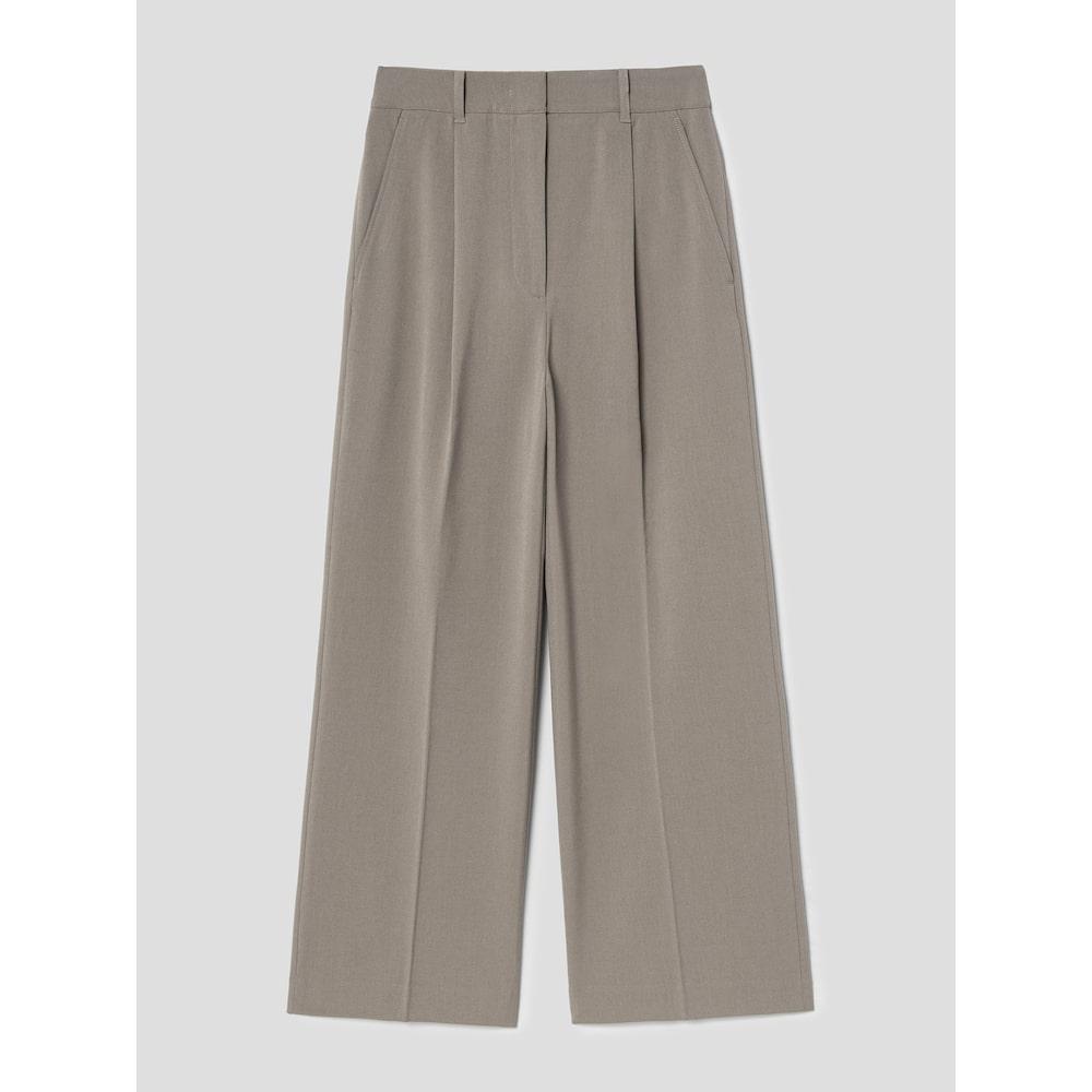 8seconds Textured Single-Pleat Wide Slacks Khaki