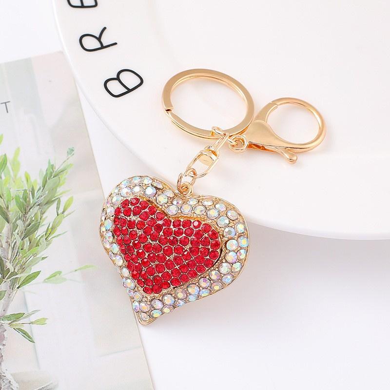 Double Shape Keychains Metal Spring Chain Decorative Rhinestone Pendant Bag Charm