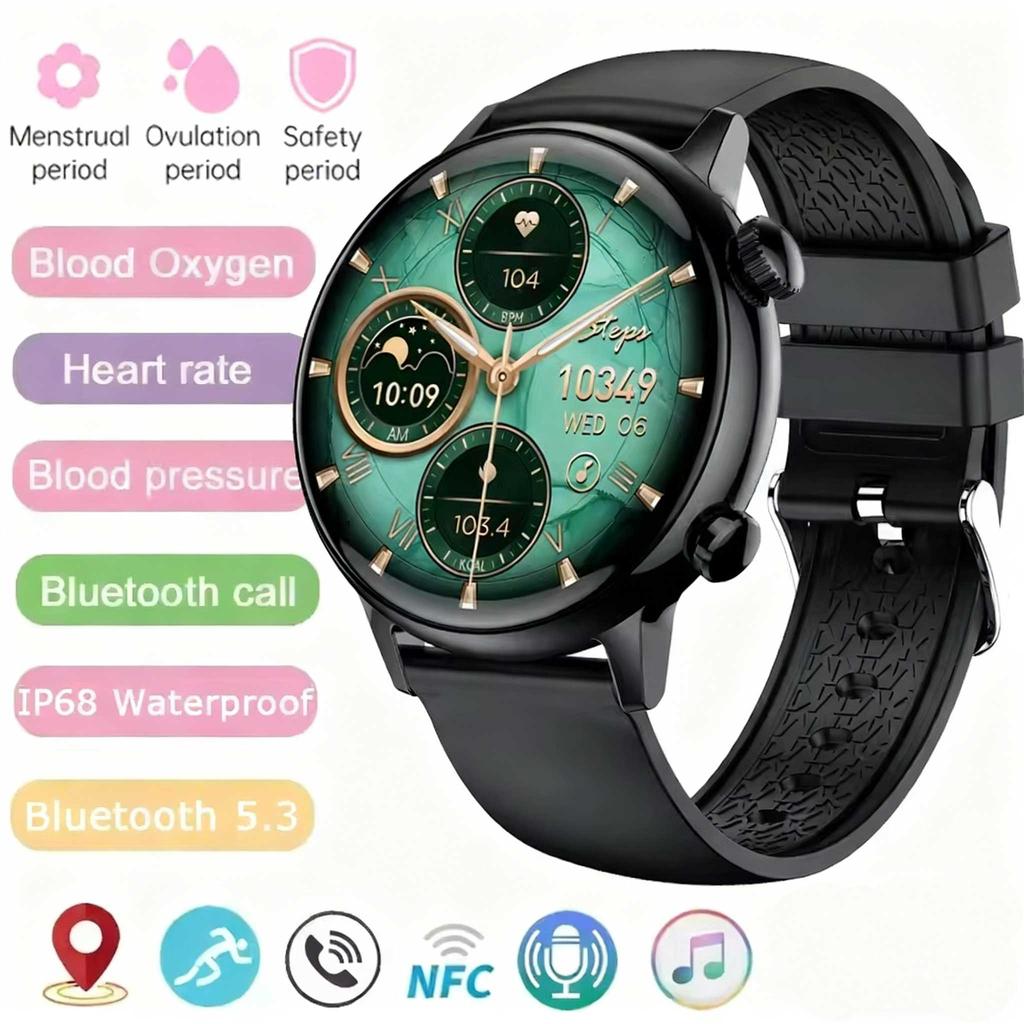 Smart Talk Watch Damen AMOLED Display NFC Steuerung Mass Dail Bluetooth Anruf Smartwatch Herzfrequenz Blutdruck Frauengesundheit
