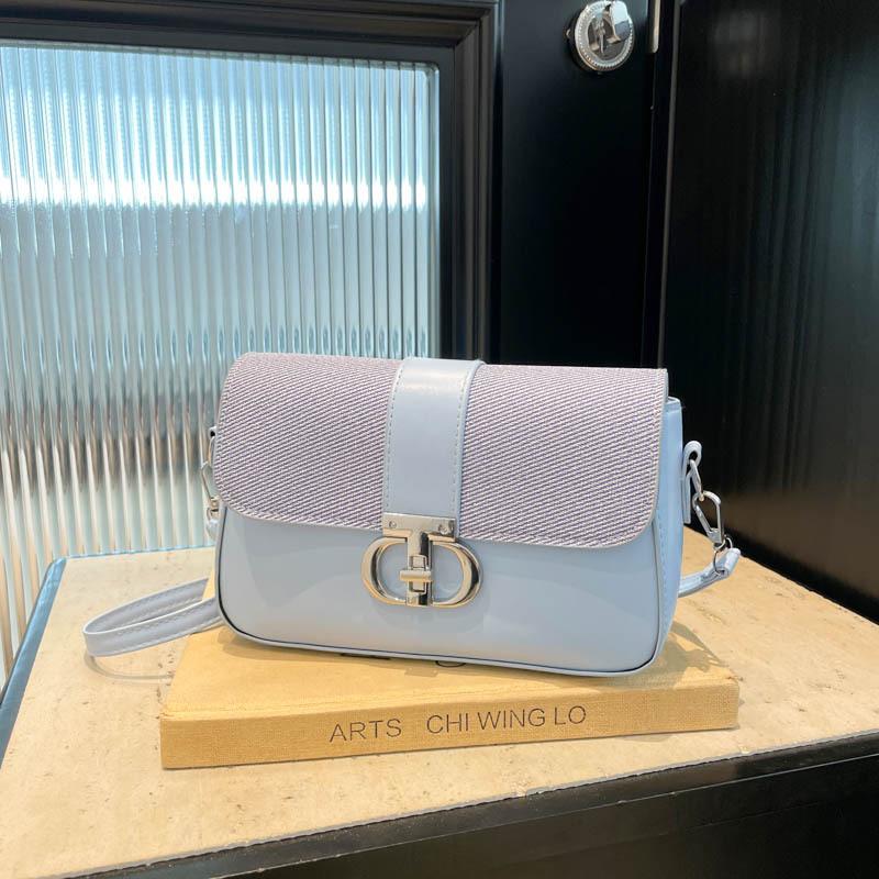 Summer simple  new trendy fashion contrasting color splicing shoulder crossbody hardware decoration small square bag women
