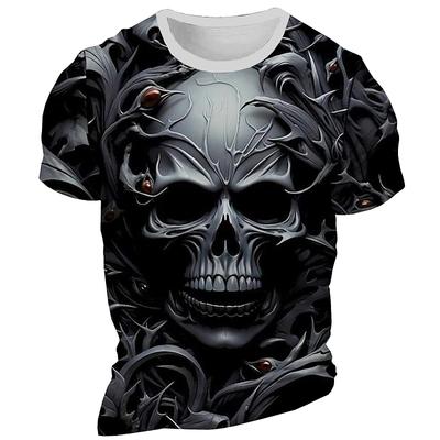 Camiseta vintage masculina caveira estampa 3d moda manga curta tops verão grandes camisetas masculinas roupas casuais pulôver