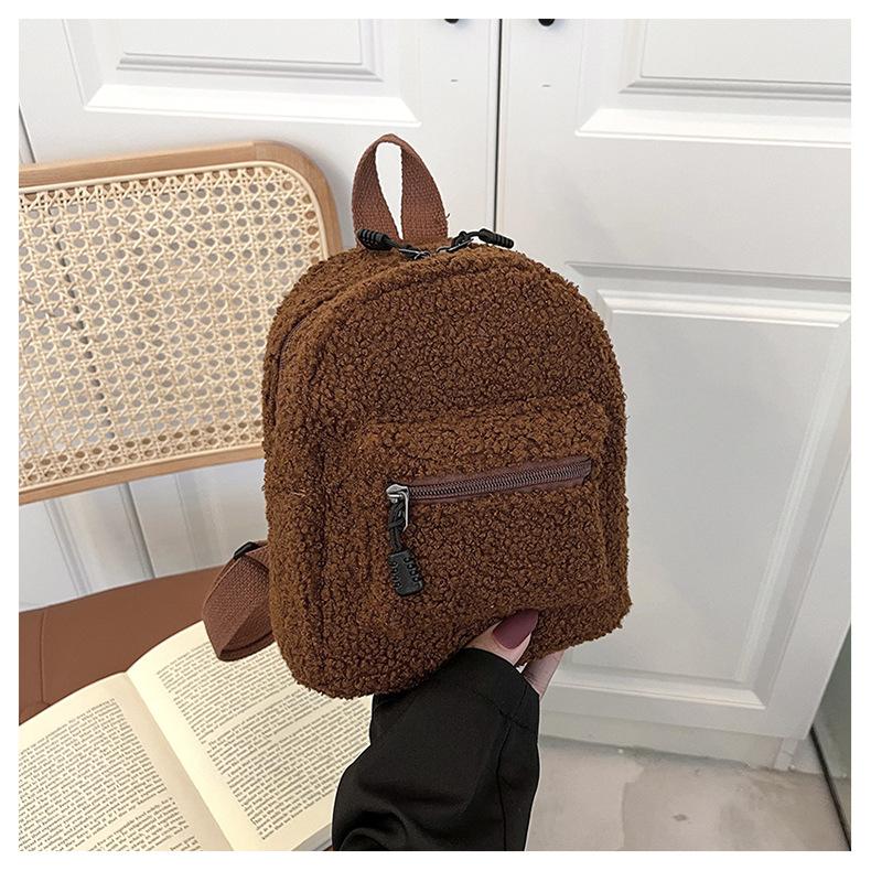 

Мини-женские рюкзаки, трендовые плюшевые женские сумки, однотонные маленькие женские рюкзаки, школьные сумки для девочек-подростков, рюкзак коричневый