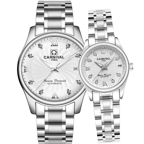 

Карнавальные парные часы, Автоматические, Люминесцентные стрелки, Календарь, Серебристые и белые