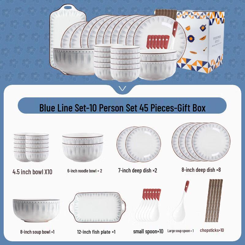 KANGMO 45-Piece Ceramic Dinnerware Set for 10