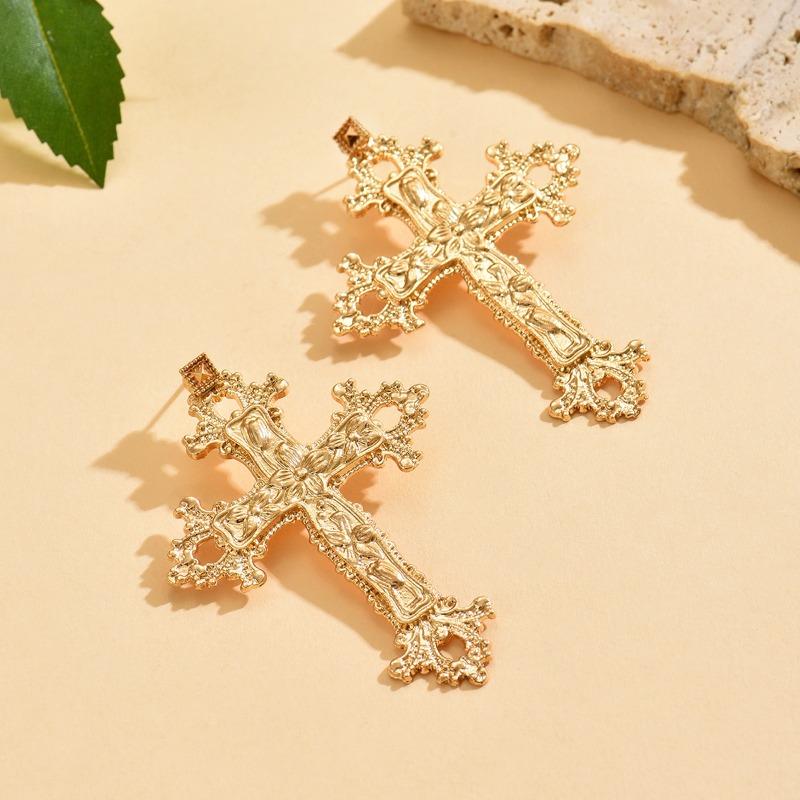 Metal cross earrings hot-selling alloy accessories women's fashion retro niche hollow flower earrings