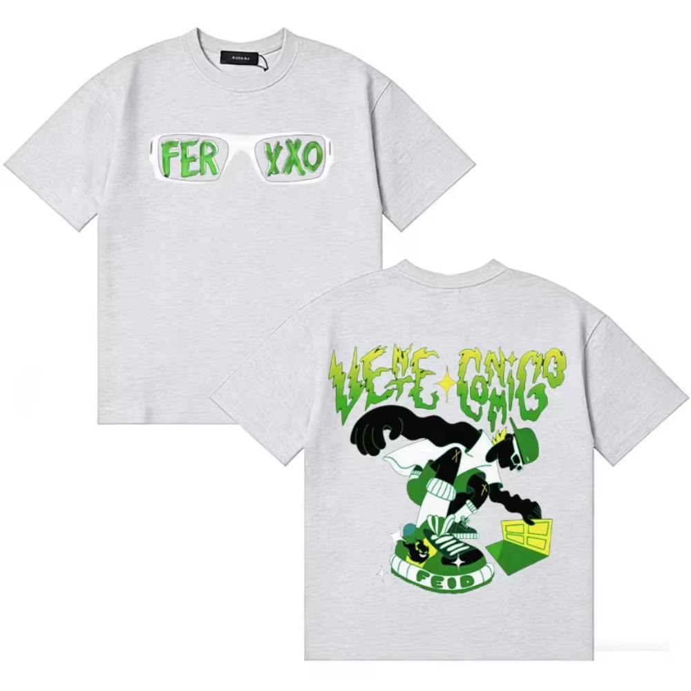 Unisex Gothic Y2K Oversized Crew Neck Cotton T-Shirt for Teens, Singer Feid Ferxxo Harajuku Graphic Print Street Top T-Shirt