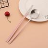 Pink Silver Matte Korean Tableware Set 6Pcs Luxury Cutlery Set Stainless Steel Dinnerware Spoon Chopsticks Flatware Cutlery Set