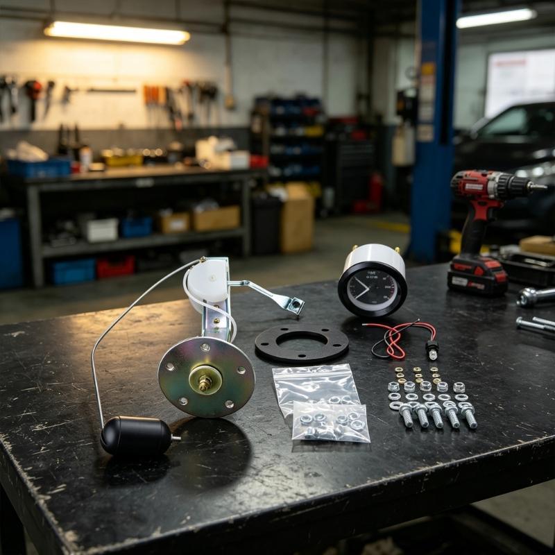12V Fuel Level Gauge with Float Sensor Kit, 52mm 2 Inch Black Face Instrument for Tank Monitoring, Panel Service, and Replacement Projects