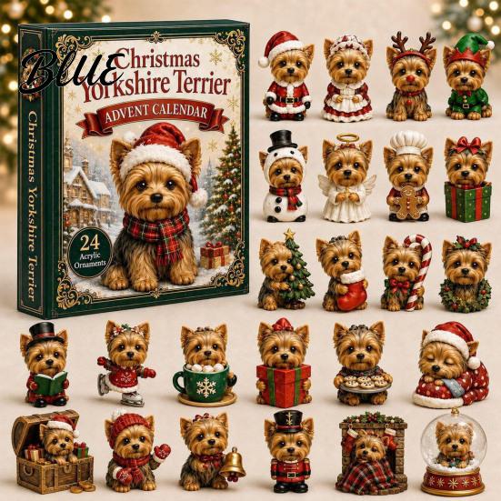 Weihnachts-Adventskalender 2026 Hunde-Kalender, 24-tlg. Acryl-Anhänger-Set mit Mini-Welpen, Festliche Raumfiguren, 2D Flache Baum-Hänge-Countdown