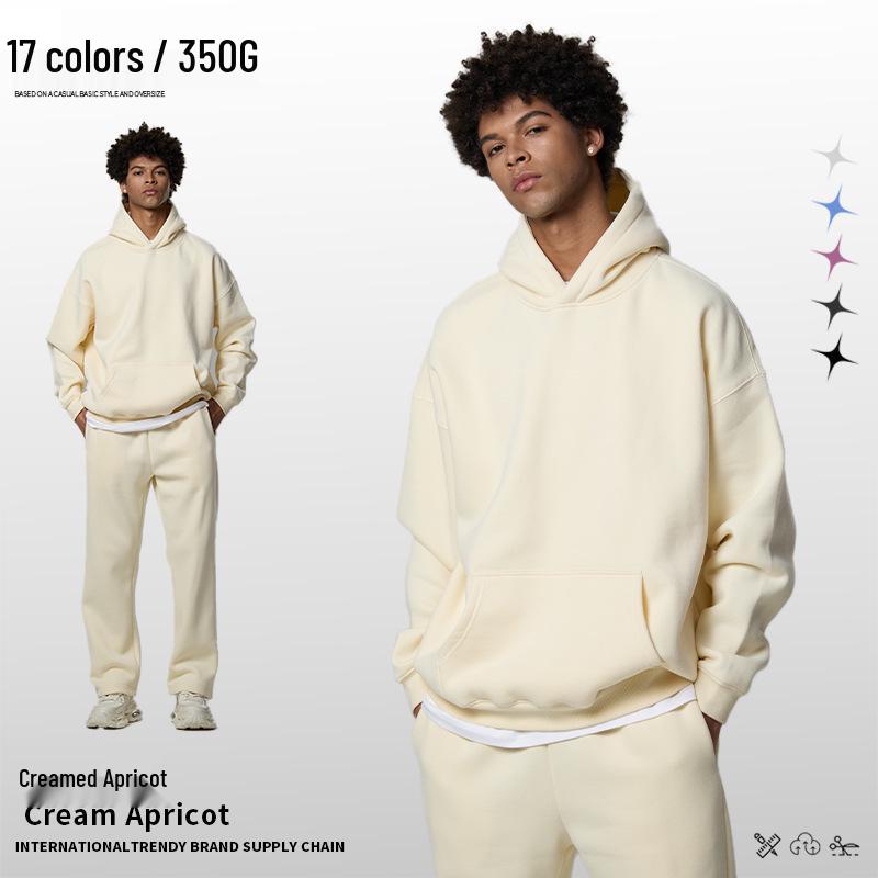 Men's Heavyweight American Trend Hoodie - Solid Color Casual plus Velvet