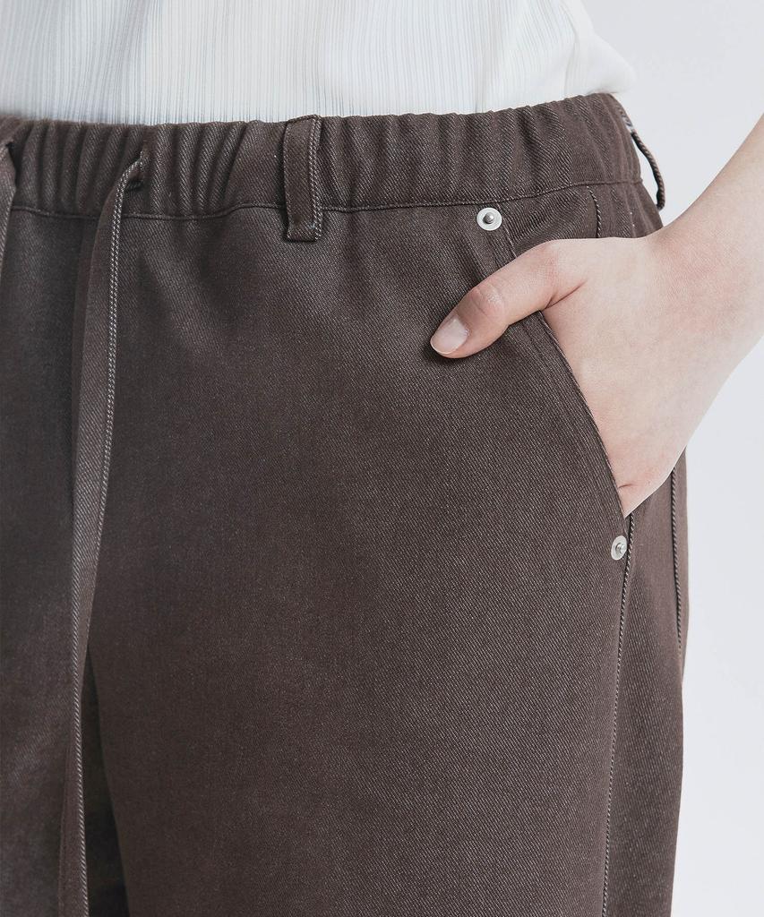 IHR Denim Detail Elastic Waist Pants / Dark Brown