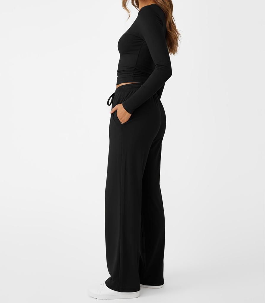Fashion Casual Set Sport Yoga Autumn Winter Solid Color Crew Neck Long Sleeve For Women